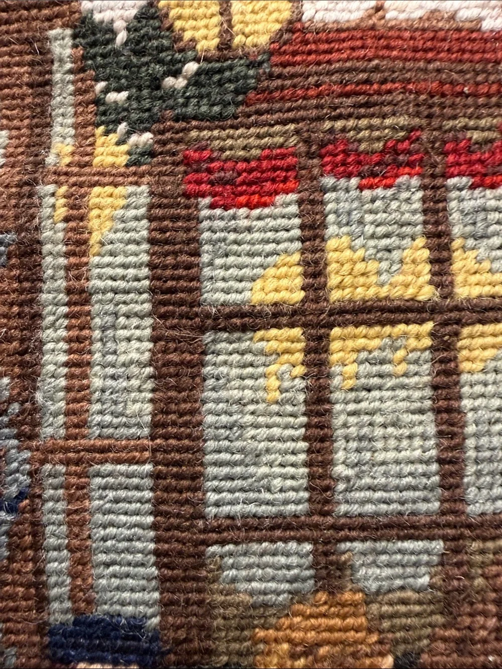 Vintage Christmas Needlepoint Pillow Dickens Scrooge Carolers C&F Wool